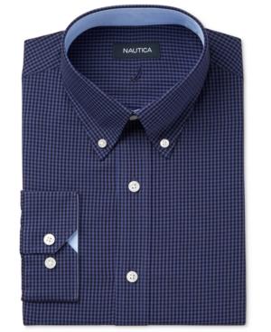 Nautica Men's Classic/regular Fit Navy Gingham Dress Shirt