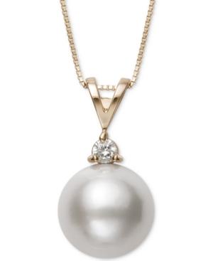 Belle De Mer Cultured Freshwater Pearl (11mm) & Diamond (1/10 Ct. T.w.) Pendant Necklace In 14k Gold, Created For Macy's