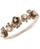 Marchesa Gold-tone Crystal & Imitation Pearl Flower Bangle Bracelet