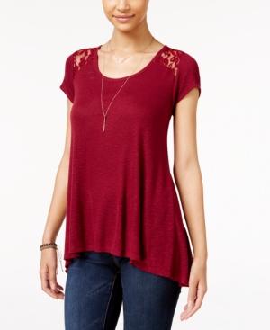Hippie Rose Juniors' Lace-trim High-low Top