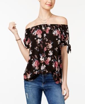 Hippie Rose Juniors' Tie-sleeve Off-the-shoulder Top