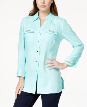 Jm Collection Petite Linen Hardware Shirt, Only At Macy's