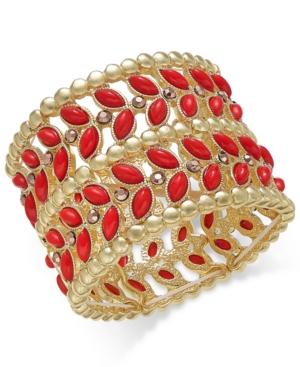 Thalia Sodi Gold-tone Red Stone Leaf Stretch Bracelet, Only At Macy's