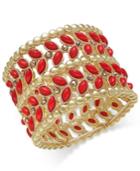 Thalia Sodi Gold-tone Red Stone Leaf Stretch Bracelet, Only At Macy's