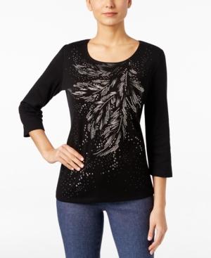 Karen Scott Petite Embellished Printed Top, Only At Macy's