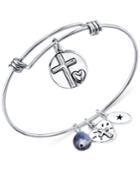 Unwritten He Is Love Charm And Sodalite Bead (8mm) Bangle Bracelet In Stainless Steel