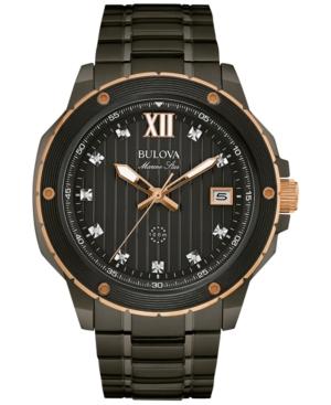 Bulova Men's Marine Star Diamond Accent Gray Stainless Steel Bracelet Watch 47mm 98d128
