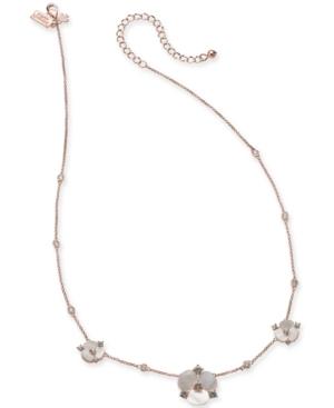 Kate Spade New York Rose Gold-tone Crystal & Imitation Mother-of-pearl Pansy Collar Necklace, 16 + 3 Extender
