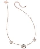 Kate Spade New York Rose Gold-tone Crystal & Imitation Mother-of-pearl Pansy Collar Necklace, 16 + 3 Extender