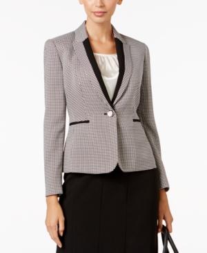 Kasper Petite Houndstooth-print One-button Blazer