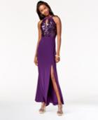 Morgan & Company Juniors' Side-slit Sequined Gown