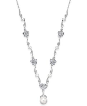 Danori Silver-tone Crystal Flower And Imitation Pearl Necklace, Only At Macy's