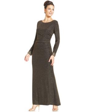 Patra Embellished-sleeve Metallic Gown