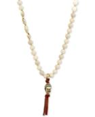 Lucky Brand Gold-tone Buddha & Brown Leather Beaded Pendant Necklace