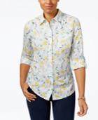 Karen Scott Petite Cotton Floral-print Shirt, Only At Macy's