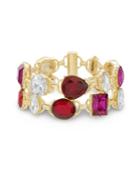 Catherine Malandrino Women's Red, White And Hot Pink Rhinestone 2-row Yellow Gold-tone Link Bracelet