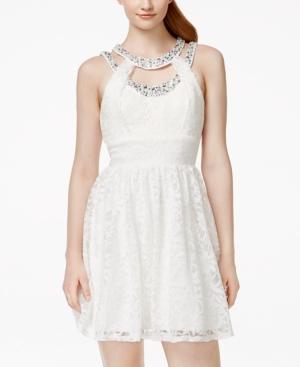 Trixxi Juniors' Embellished Lace Fit-and-flare Dress