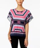 Jm Collection Petite Embellished Printed Blouse, Only At Macy's