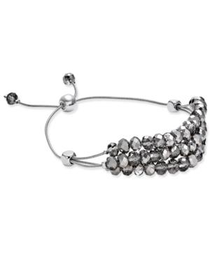 Charter Club Silver-tone Metallic Gray Bead Three-row Slider Bracelet, Only At Macy's