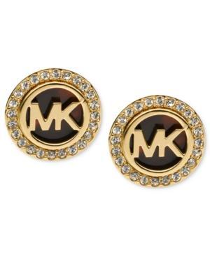 Michael Kors Gold-tone Tortoise And Pave Logo Stud Earrings
