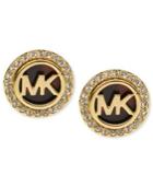 Michael Kors Gold-tone Tortoise And Pave Logo Stud Earrings