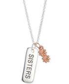 Unwritten Two-tone Sisters Bar & Flower 18 Pendant Necklace In Sterling Silver
