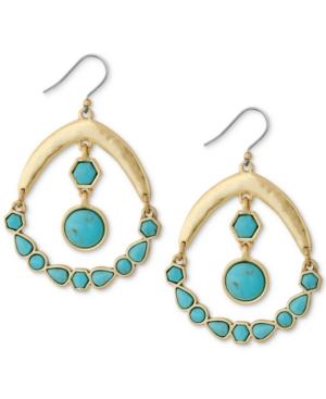 Lucky Brand Gold-tone Blue Stone Chandelier Earrings