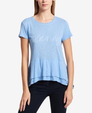 Dkny Ruffle-hem Logo Graphic T-shirt