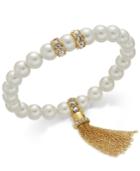 Charter Club Gold-tone Imitation Pearl Tassel Stretch Bracelet, Only At Macy's