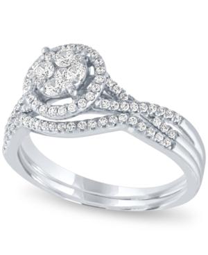 Diamond Halo Cluster Bridal Set (1/2 Ct. T.w.) In 14k White Gold