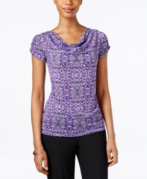 Tahari Asl Short-sleeve Printed Drape-neck Top