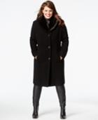 Jones New York Plus Size Faux-fur-collar Herringbone Walker Coat