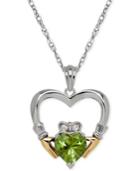Peridot (1-1/3 Ct. T.w.) And Diamond Accent Heart Pendant Necklace In Sterling Silver And 14k Gold