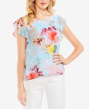 Vince Camuto Floral-print Flutter-sleeve Top