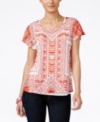 Style & Co. Printed Crochet-overlay Top, Only At Macy's