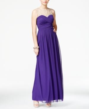 City Studios Juniors' Jeweled Illusion Ruched Gown