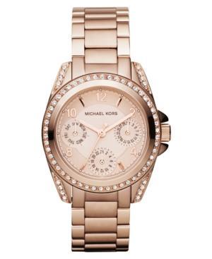 Michael Kors Women's Chronograph Mini Blair Rose Gold-tone Stainless Steel Bracelet Watch 33mm Mk5613
