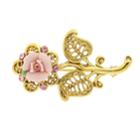 2028 Gold-tone Pink Crystal And Porcelain Rose Brooch