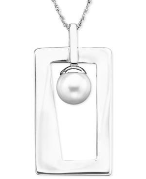 Cultured Freshwater Pearl Rectangle Pendant Necklace In Sterling Silver (8mm)
