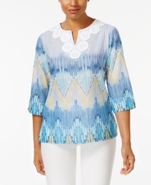 Alfred Dunner Petite Cotton Printed Biadere Top