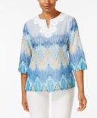 Alfred Dunner Petite Cotton Printed Biadere Top