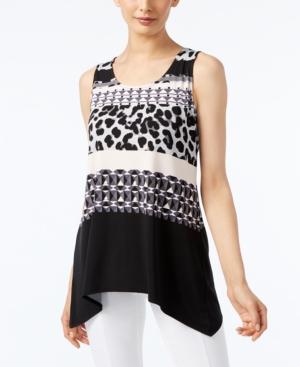Alfani Petite Mixed-print Handkerchief-hem Top, Only At Macy's