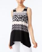 Alfani Petite Mixed-print Handkerchief-hem Top, Only At Macy's