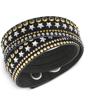 Swarovski Gold-tone Multi-stone & Stars Black Fabric Wrap Bracelet