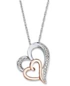 Diamond Necklace, Sterling Silver And 14k Rose Gold Diamond Double Heart Pendant (1/10 Ct. T.w.)