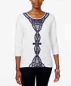 Alfred Dunner Uptown Girl Lace-trim Three-quarter-sleeve Top