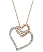 Diamond Double-heart Pendant Necklace In 10k Rose Gold (1/4 Ct. T.w.)