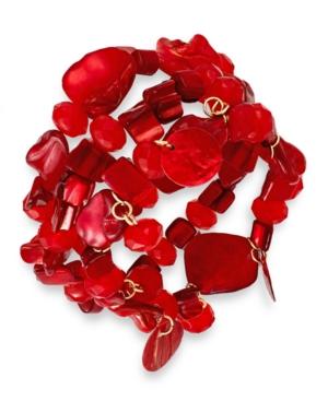 Style & Co. Gold-tone Red Shell Three-row Stretch Bracelet