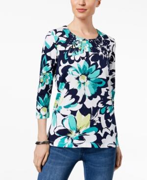 Alfred Dunner Montego Bay Studded Floral-print Top