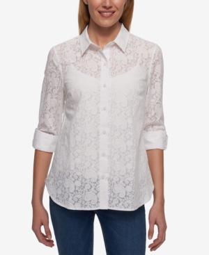 Tommy Hilfiger Burnout Roll-tab Shirt, Only At Macy's